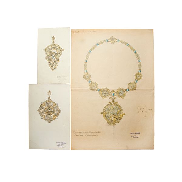 ARCHIMEDE BOTTAZZI : Sketches for jewelry, Archimede Bottazzi  - Auction Jewels and wacth - Curio - Casa d'aste in Firenze
